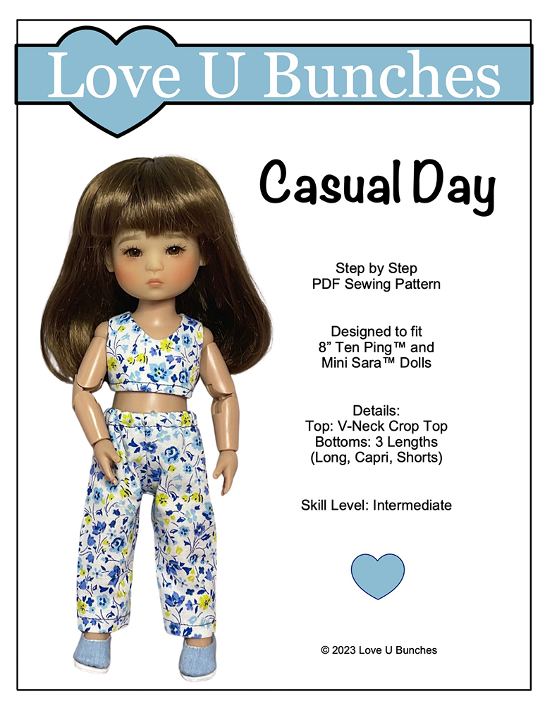 Casual Day Sewing Pattern for 8 Inch BJD Dolls such as Ten Ping and Mini Sara