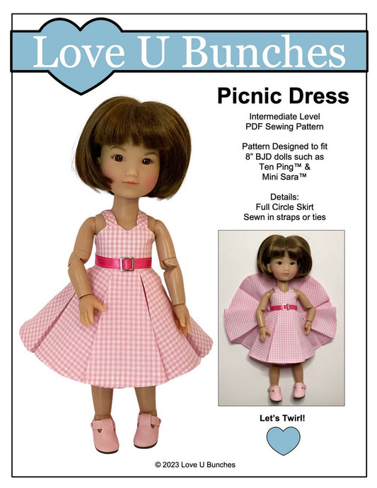 Picnic Dress Pattern for 8 Inch BJD such as Ten Ping and Mini Sara