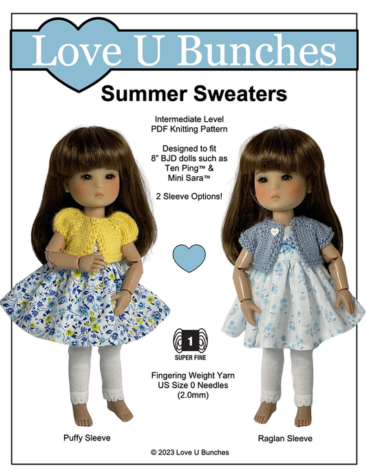 Summer Sweaters Knitting Pattern for 8 Inch BJD such as Ten Ping and Mini Sara