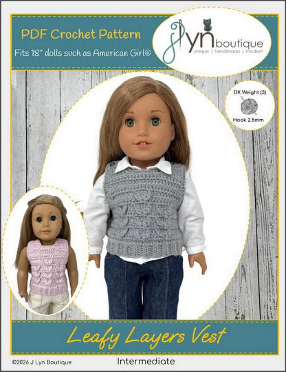 Leafy Layers Vest 18" Doll Clothes Crochet Pattern