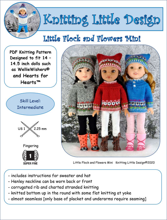 Little Flock and Flowers Mini 14-14.5" Doll Clothes Knitting Pattern