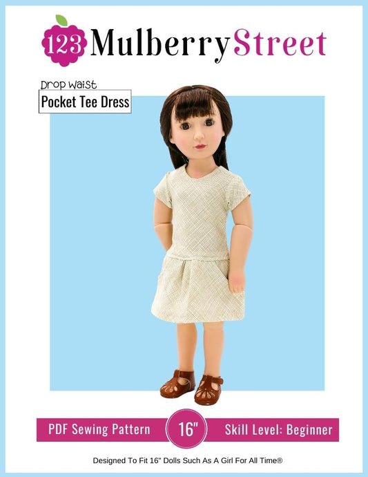 Drop Waist Pocket Tee Dress Pattern For 16" A Girl For All Time Dolls