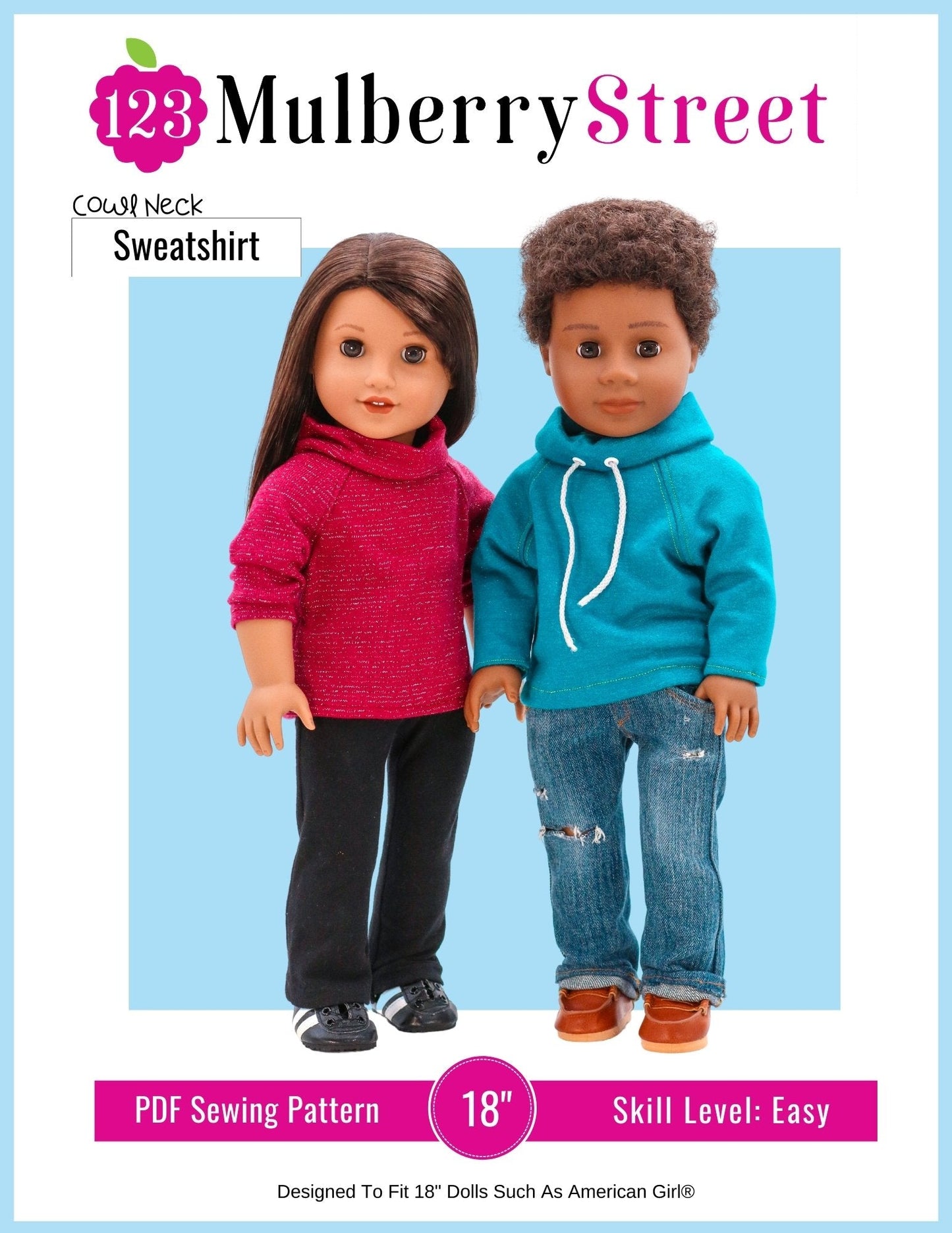 Cowl Neck Sweatshirt 18" Doll Clothes Pattern