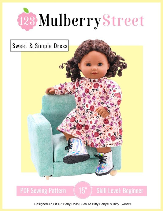 Sweet & Simple Dress 15" Baby Doll Clothes Pattern