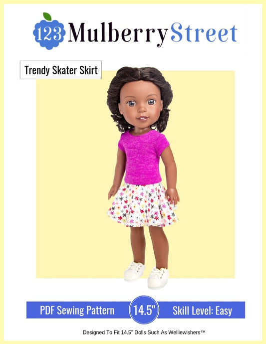 Trendy Skater Skirt 14.5" Doll Clothes Pattern