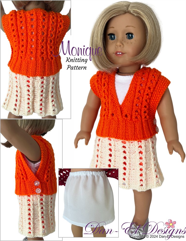 Monique Top, Skirt & Petticoat 18 inch Doll Knitting Pattern