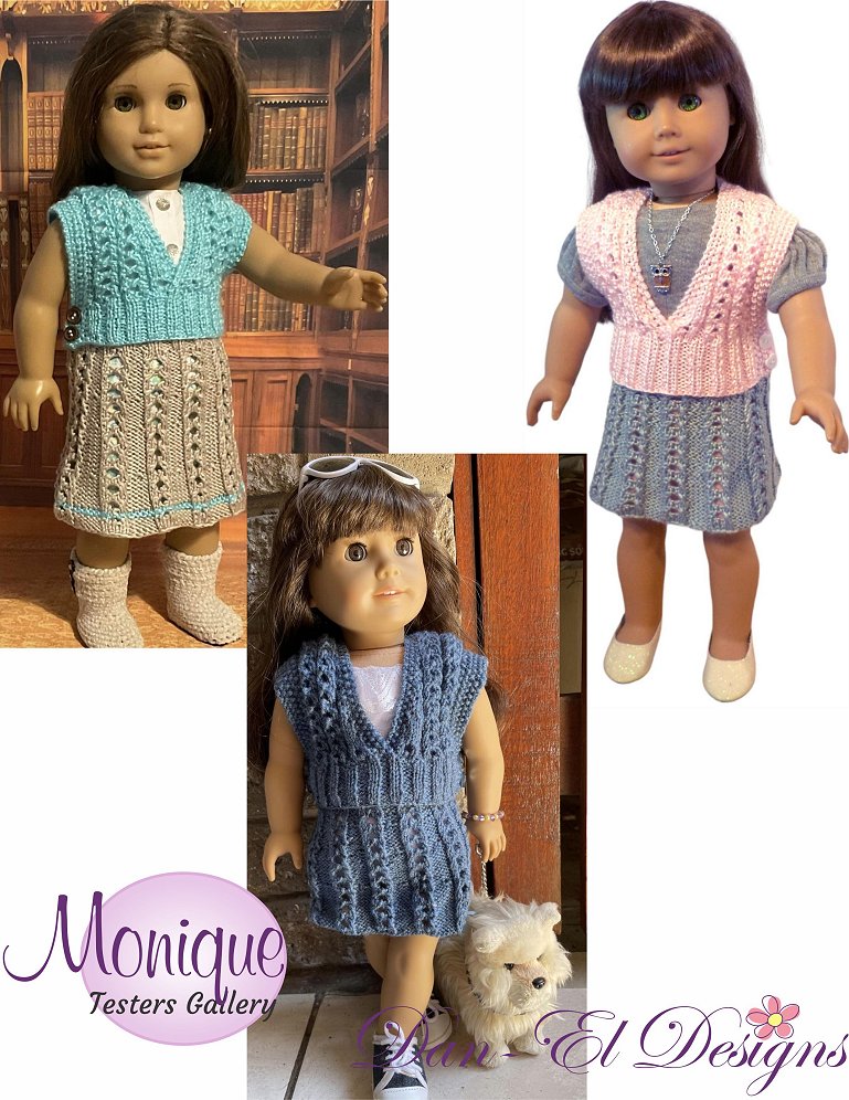 Monique Top, Skirt & Petticoat 18 inch Doll Knitting Pattern
