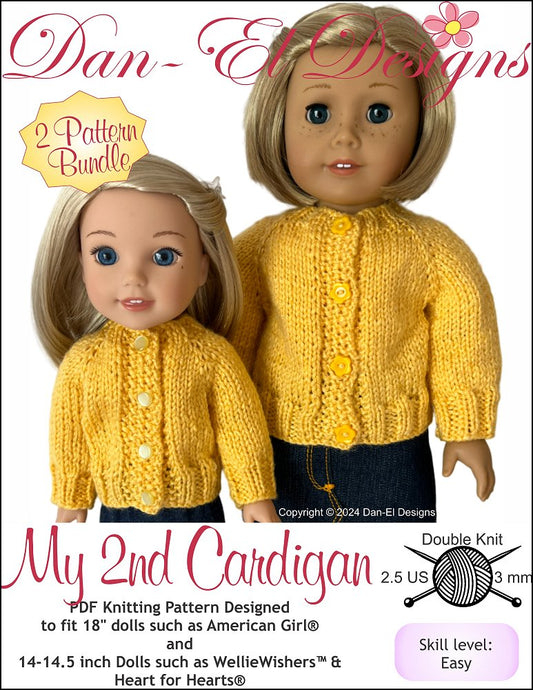 My 2nd Cardigan two size BUNDLE Doll Clothes Knitting Pattern