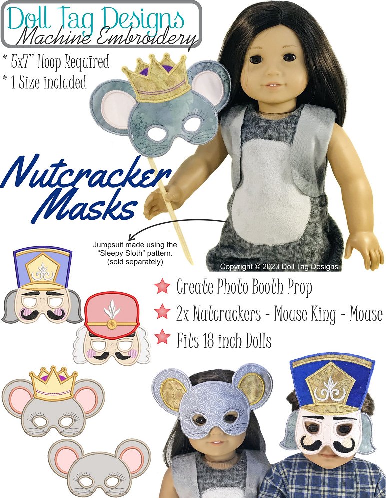 Nutcracker Masks For 18-inch Dolls Machine Embroidery Designs