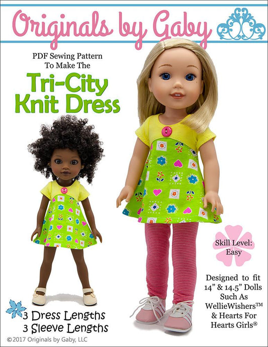 Tri-City Knit Dress 14-14.5" Doll Clothes Pattern