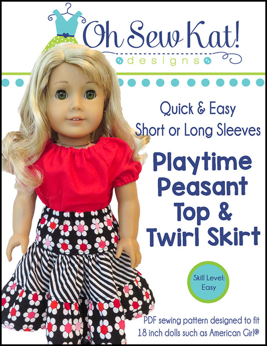 Playtime Peasant Top & Twirl Skirt 18" Doll Clothes Pattern