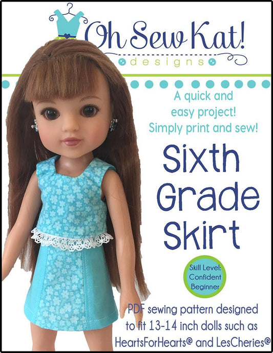 Sixth Grade Skirt Pattern for Les Cheries and Hearts for Hearts Girls Dolls