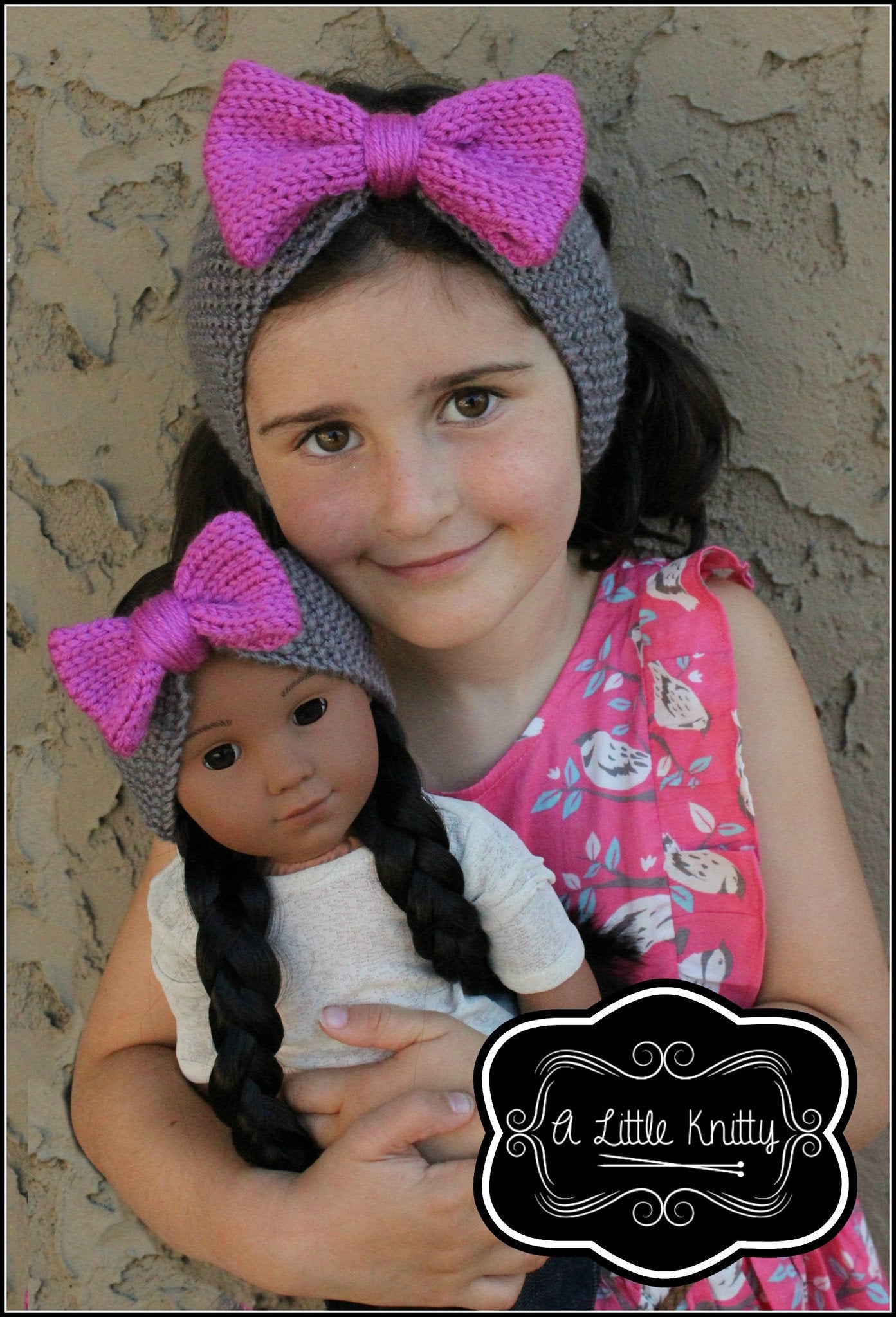 Olivia Earwarmer with Bow Knitting Pattern for Girls and 18 inch Dolls