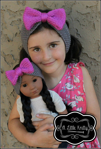 Olivia Earwarmer with Bow Knitting Pattern for Girls and 18 inch Dolls