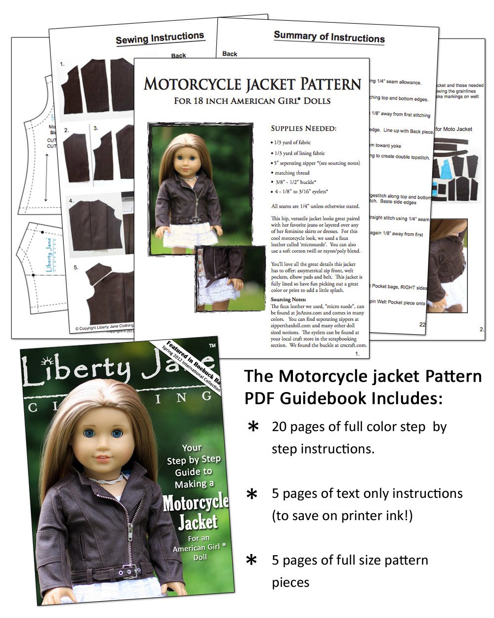 Motorcycle Jacket 18" Doll Clothes Pattern
