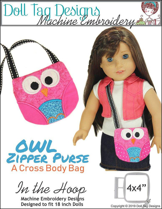 Owl Zipper Purse 18" Doll Machine Embroidery Designs