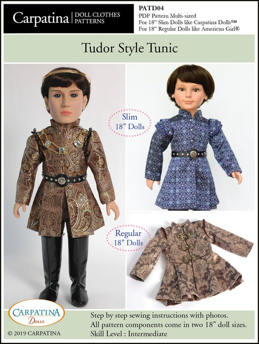 Tudor Style Tunic Multi-sized Pattern for Regular and Slim 18" Boy Dolls