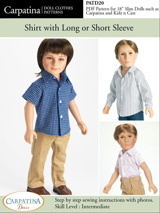 Shirt with Long and Short Sleeves Pattern for Slim 18" Boy Dolls