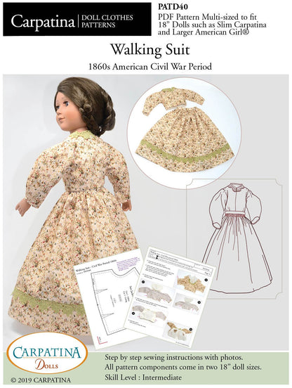 Walking Suit - 1860s Multi-sized Pattern for Regular and Slim 18" Dolls
