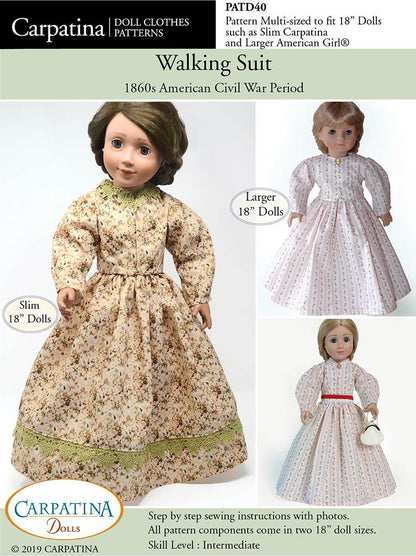 Walking Suit - 1860s Multi-sized Pattern for Regular and Slim 18" Dolls
