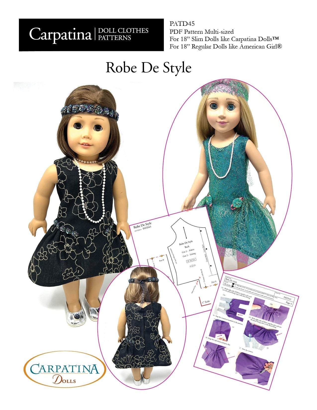 Robe De Style Multi-sized Pattern for Regular and Slim 18" Dolls