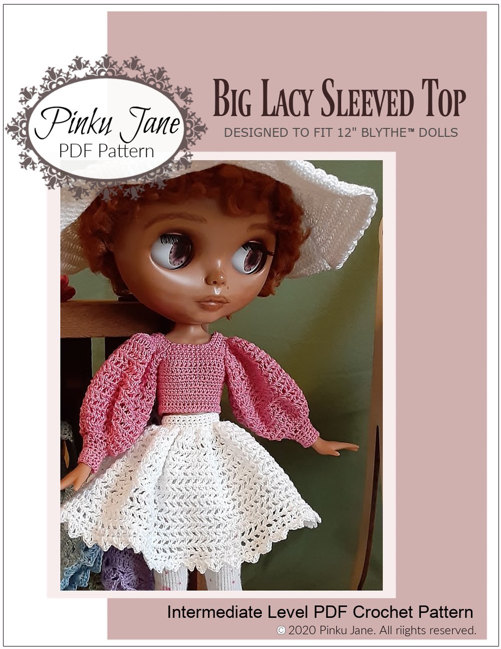 Big Lacy Sleeved Top Crochet Pattern For 12" Blythe Dolls