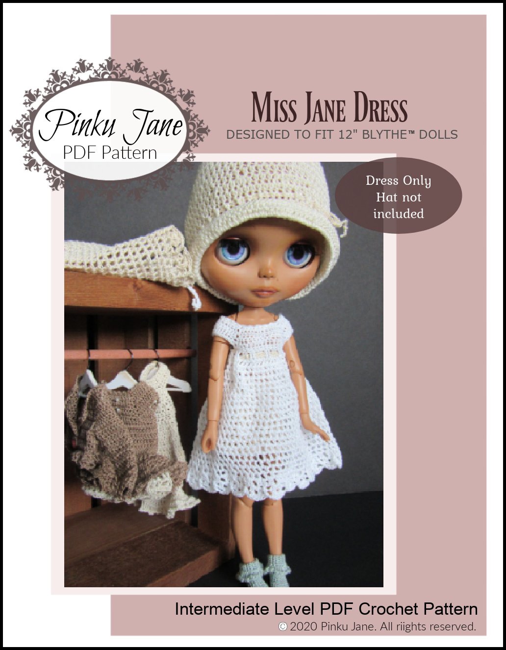 Miss Jane Dress Crochet Pattern For 12" Blythe Dolls