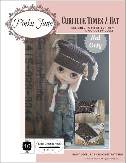 Curlicue Times 2 Hat Crochet Pattern For 12" Blythe Dolls and Gorjuss Dolls