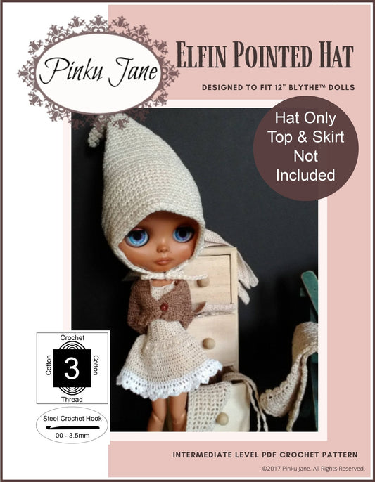 Elfin Pointed Hat Crochet Pattern For 12" Blythe Dolls