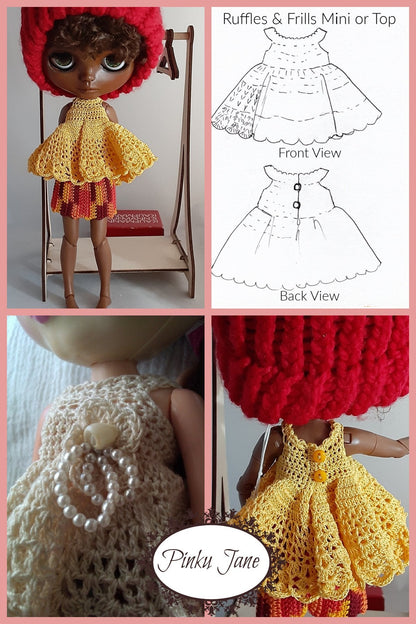 Ruffles and Frills Mini Dress or Top Crochet Pattern For 12" Blythe Dolls