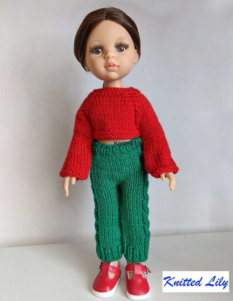 Sea Wave Pants with Cables Knitting Pattern for 13" Paola Reina Dolls