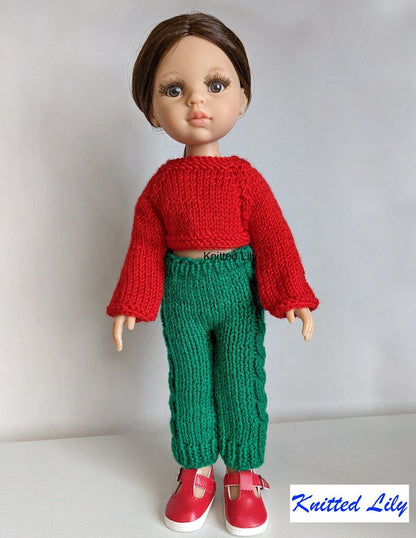 Sea Wave Pants with Cables Knitting Pattern for 13" Paola Reina Dolls