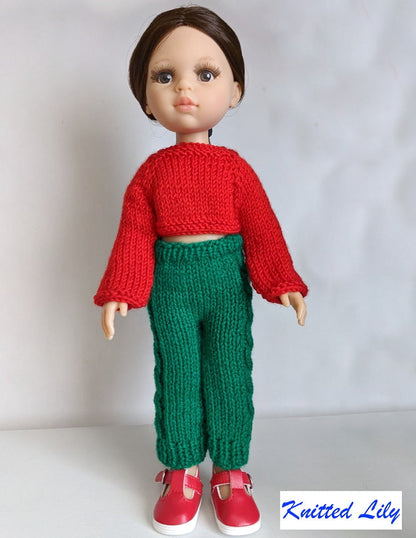 Sea Wave Pants with Cables Knitting Pattern for 13" Paola Reina Dolls