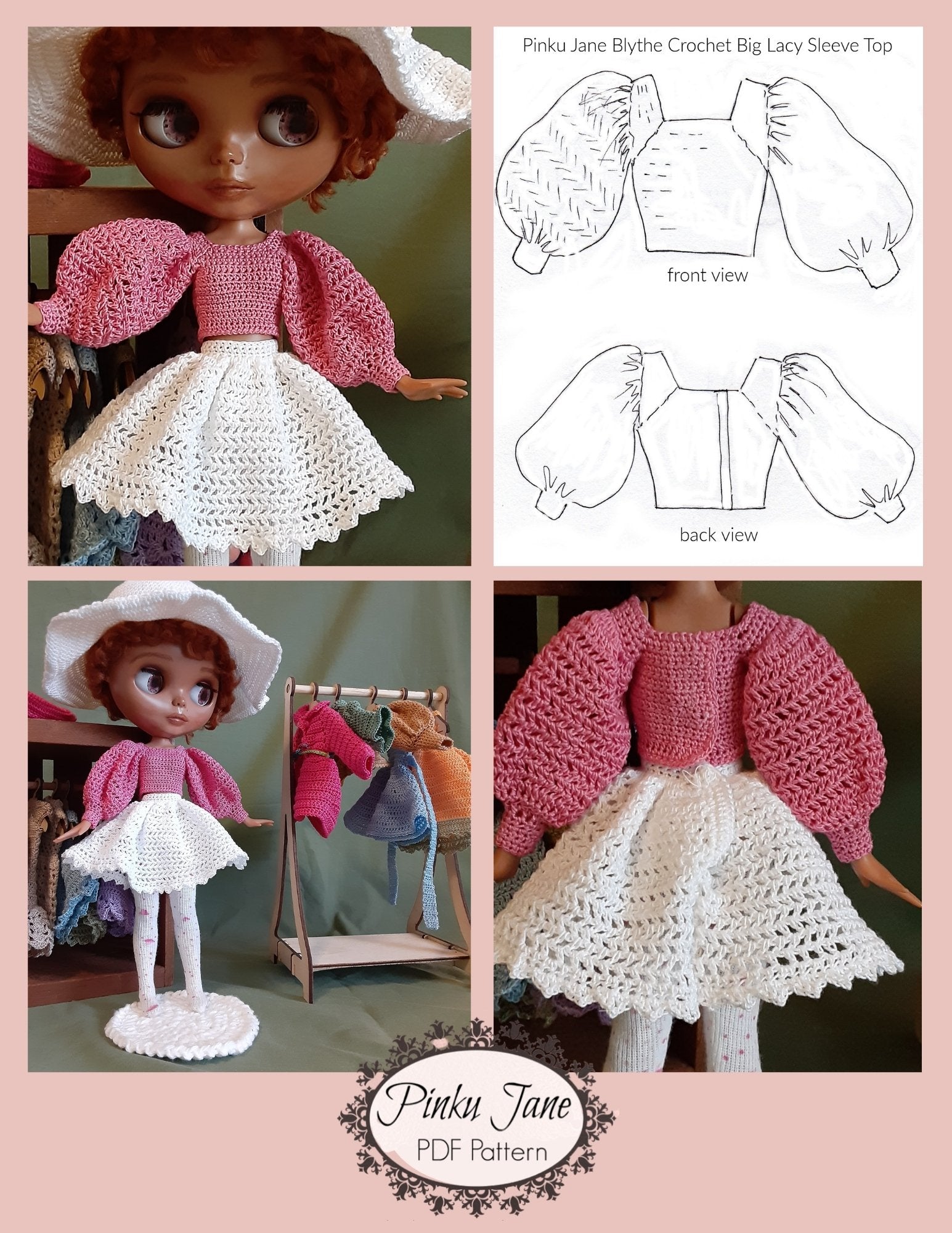 Big Lacy Sleeved Top Crochet Pattern For 12" Blythe Dolls