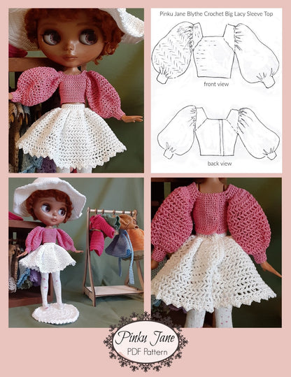 Big Lacy Sleeved Top Crochet Pattern For 12" Blythe Dolls