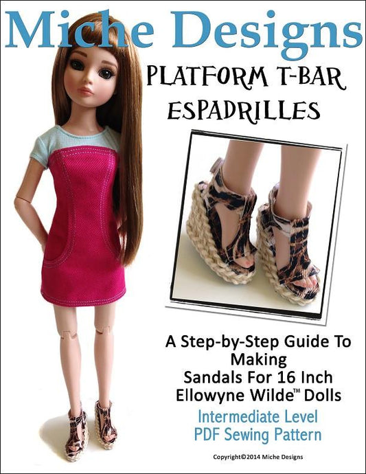 Platform T-Bar Espadrilles Pattern For Ellowyne Dolls