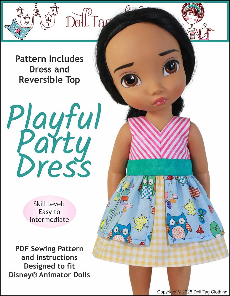 Playful Party Dress Pattern for 16" Animation Style Dolls