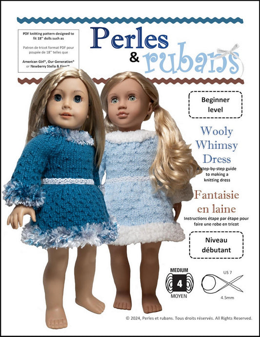 Wooly Whimsy Dress 18" Doll Clothes Knitting Pattern