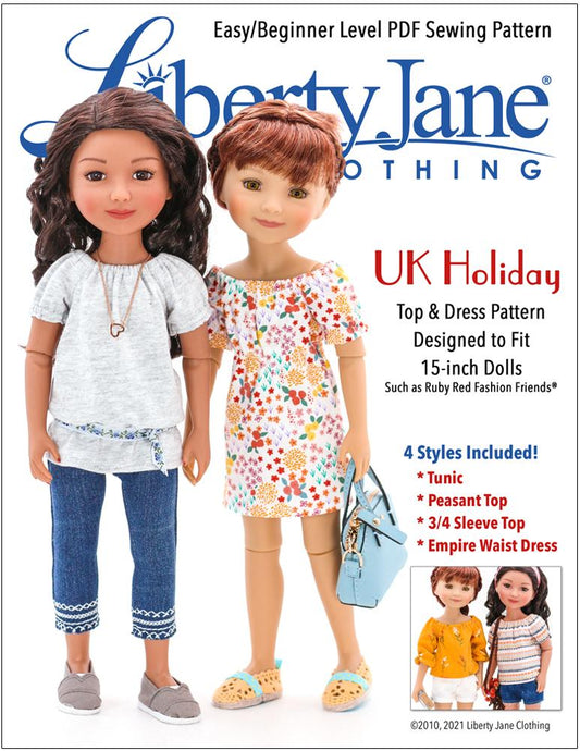 UK Holiday Top and Dress Pattern For 15" Ruby Red Fashion Friends