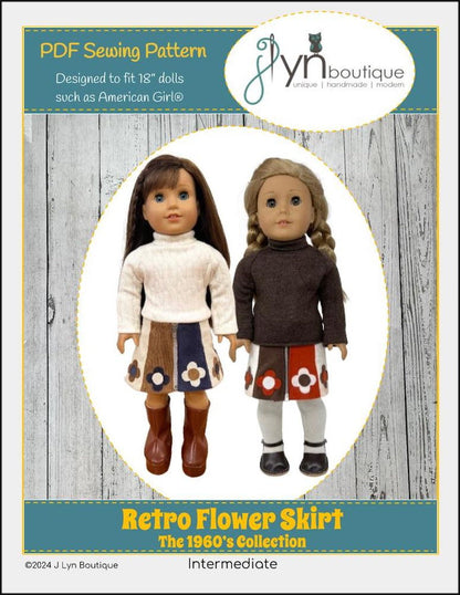 Retro Flower Skirt 18" Doll Clothes Pattern
