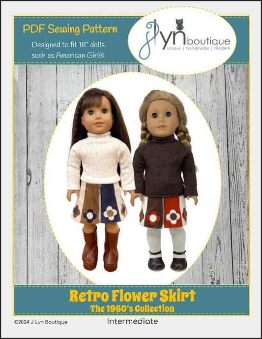 Retro Flower Skirt 18" Doll Clothes Pattern