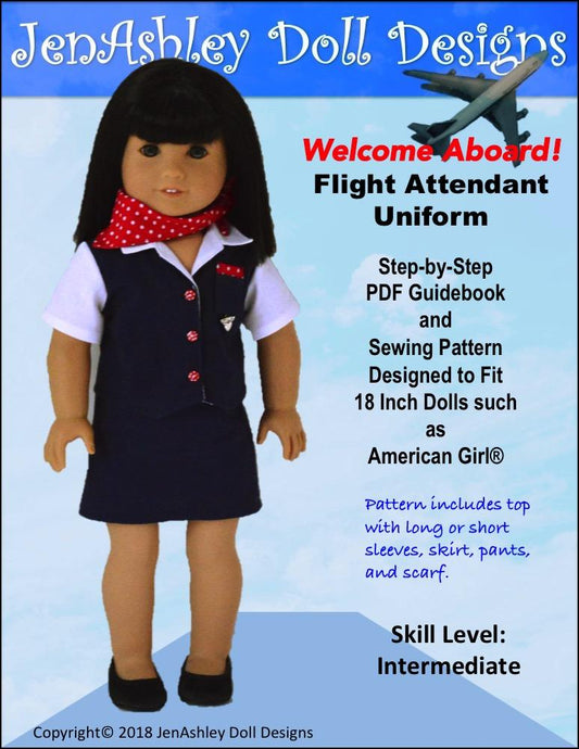 Welcome Aboard! Flight Attendant Uniform 18" Doll Clothes Pattern