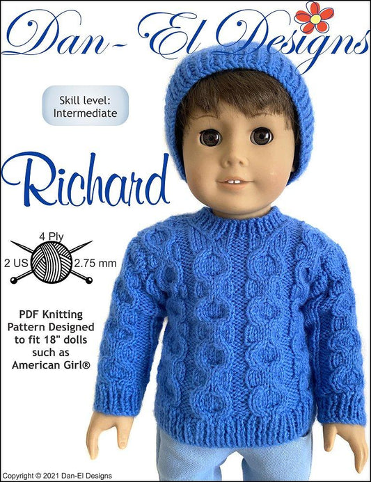 Richard Sweater & Beanie 18" Doll Clothes Knitting Pattern
