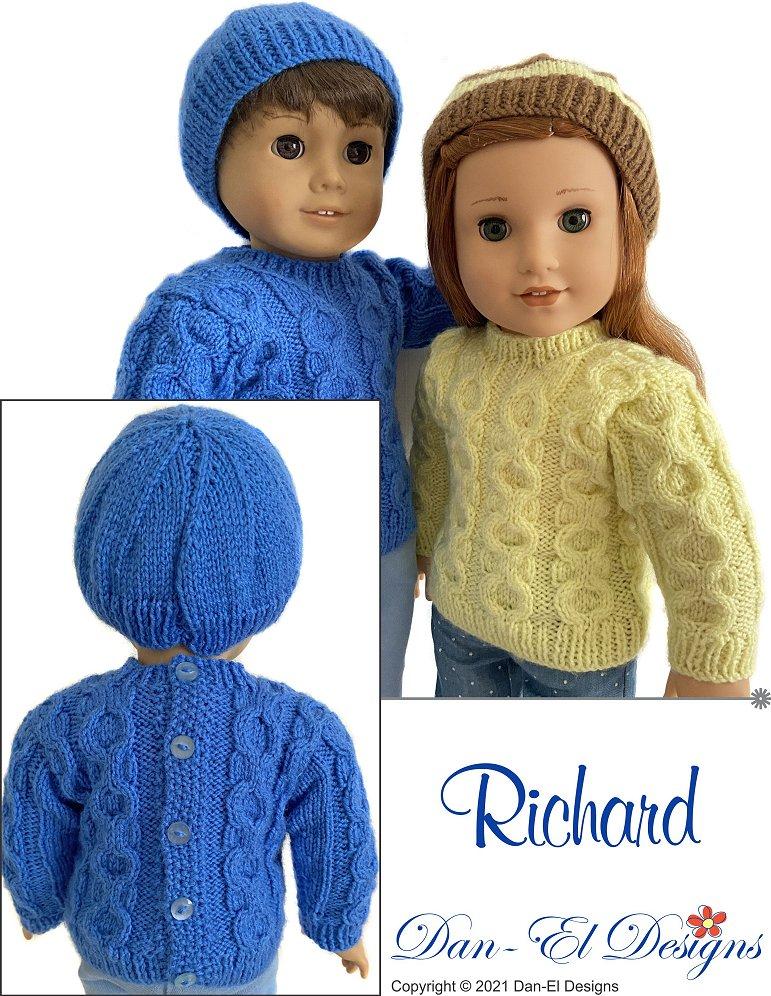 Richard Sweater & Beanie 18" Doll Clothes Knitting Pattern