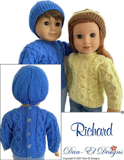 Richard Sweater & Beanie 18" Doll Clothes Knitting Pattern