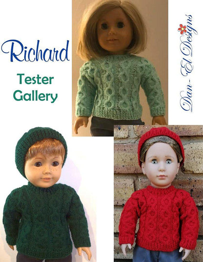 Richard Sweater & Beanie 18" Doll Clothes Knitting Pattern