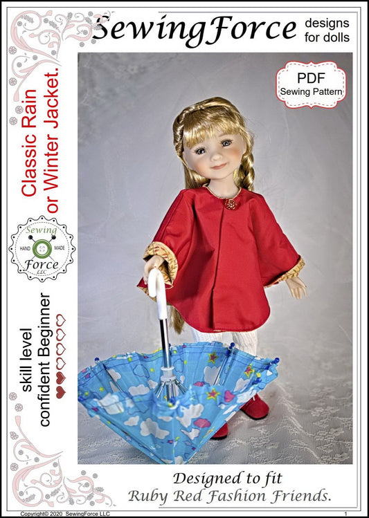 Classic Rain or Winter Jacket Doll Clothes Pattern for Ruby Red Fashion Friends™