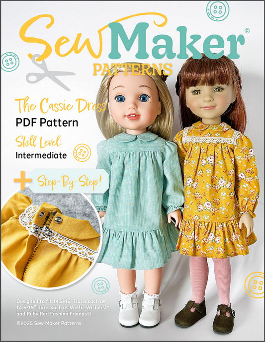 The Cassie Dress 14.5-15" Doll Clothes Pattern