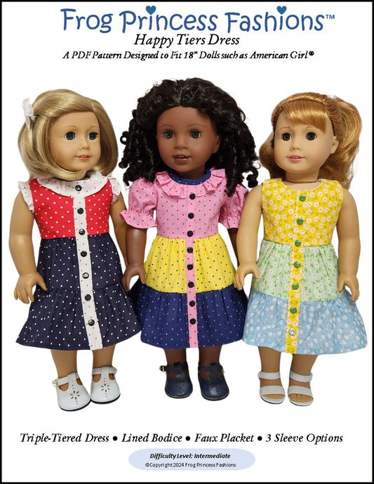 Happy Tiers Dress 18" Doll Clothes Pattern