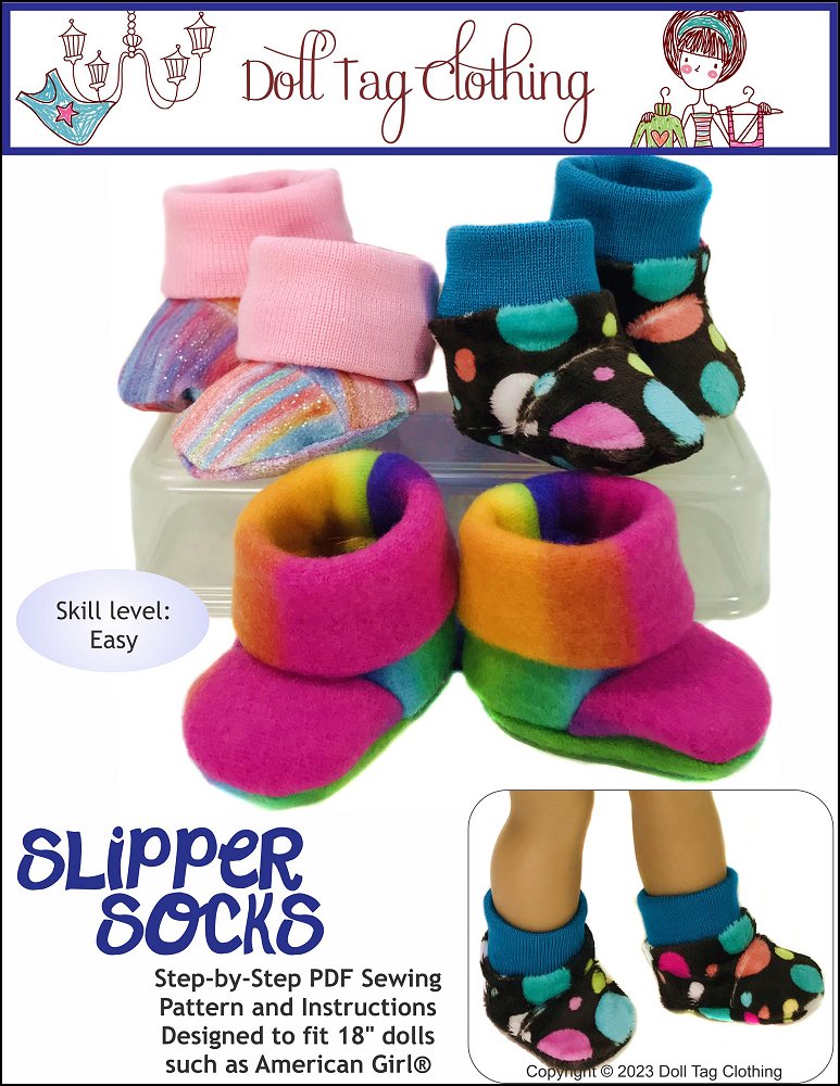 Slipper Socks 18" Doll Clothes Pattern